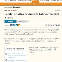 Capital de M&A de Amrica Latina crece 89% a mayo